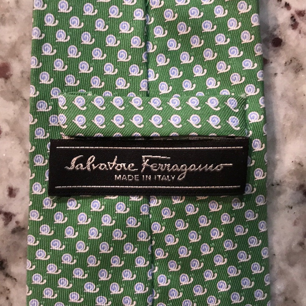 Salvatore Ferragamo green snail silk tie